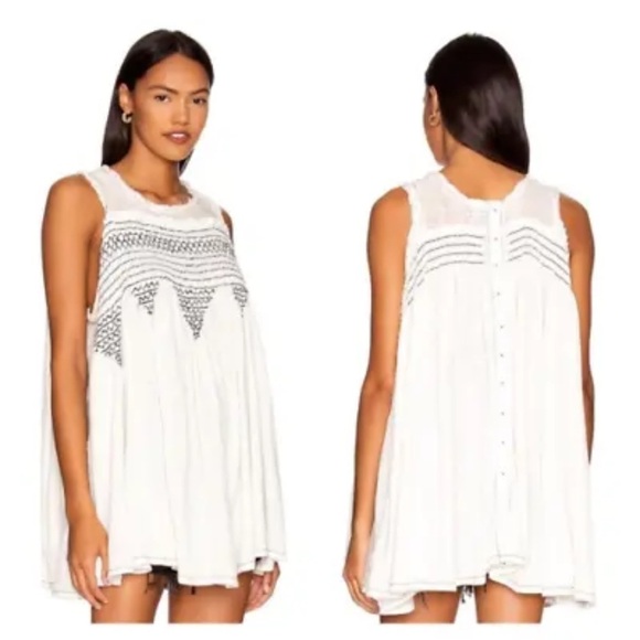 Free People Sea Breeze Sleeveless Oversize Cotton Top Tunic in Ivory Size Small - Picture 1 of 8